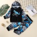 【12M-5Y】Boys Dinosaur Print Long Sleeve Hooded Sweatshirt Pants Two-Piece Set