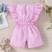 【6M-5Y】Girl Cute Striped Floral Embroidery Ruffle Sleeveless Jumpsuit - 3906