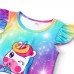 【3Y-10Y】Girls Cute Rainbow Unicorn Dinosaur Cartoon Print Ruffle Sleeveless Dress