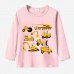 【12M-9Y】Boy Excavator Bulldozer Print Cotton Stain Resistant Long Sleeve T-shirt