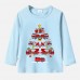 【12M-9Y】Unisex Fire Truck Christmas Tree Print Cotton Stain Resistant Long Sleeve T-shirt