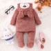 【0M-18M】Unisex Baby Cute Velvet Keep Warm Bear Colorblock Hooded Jumpsuit