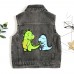 【18M-8Y】Boy Casual Cute Dinosaur Embroidered Lapel Wash Water Denim Jacket