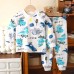 【18M-12Y】Boy Casual Cotton Cute Bear Dinosaur Print Round Neck Pajamas Set