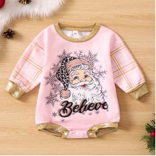 【3M-18M】Baby Girl Cute Plaid Christmas Santa Claus Print Romper