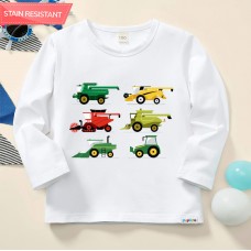 【12M-9Y】Boy Agricultural Harvester Combine Print Cotton Stain Resistant Long Sleeve T-shirt