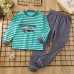 【18M-8Y】2-piece Boy Cotton Cartoon Stripe Car Colorful Dinosaur Print Long Sleeve T-shirt And Pants Set