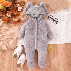 【0M-18M】Unisex Baby Cute Velvet Keep Warm Elephant Hooded Jumpsuit