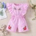 【6M-5Y】Girl Cute Striped Floral Embroidery Ruffle Sleeveless Jumpsuit - 3906