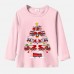 【12M-9Y】Unisex Fire Truck Christmas Tree Print Cotton Stain Resistant Long Sleeve T-shirt