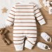 【0M-18M】Unisex Baby Casual Cotton Stripe Bear Embroidery Long Sleeve Romper