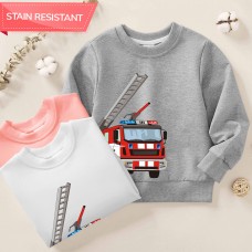 【12M-9Y】Boy Cotton Stain Resistant Fire Truck Print Long Sleeve Sweatshirt