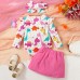 【3M-24M】3-piece Baby Girl Cute Colorful Dinosaur Long Sleeve Romper And Rose Red Skirt Set