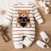 【0M-18M】Unisex Baby Casual Cotton Stripe Bear Embroidery Long Sleeve Romper