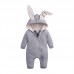 【0M-24M】Unisex Baby Cute Cotton Solid Color Rabbit Ears Hooded Zipper Romper