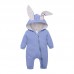 【0M-24M】Unisex Baby Cute Cotton Solid Color Rabbit Ears Hooded Zipper Romper