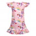 【3Y-10Y】Girls Cute Rainbow Unicorn Dinosaur Cartoon Print Ruffle Sleeveless Dress