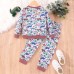 【2Y-7Y】2-piece Kids Cute Colorful Dinosaur Animal Plant Print Round Neck Sweatshirt And Pants Set