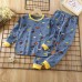 【18M-8Y】2-piece Boy Cotton Cartoon Stripe Car Colorful Dinosaur Print Long Sleeve T-shirt And Pants Set