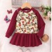 【2Y-7Y】Girl Cute Colorful Dinosaur Butterfly Print Colorblock Sleeve Ruffle Dress