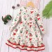 【2Y-7Y】Girl Christmas Cartoon Dinosaur Print Ruffle Long Sleeve Dress