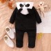 【0M-18M】Unisex Baby Cute Velvet Keep Warm Panda Colorblock Hooded Jumpsuit