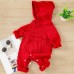 【3M-24M】Unisex Baby Cute Christmas Red Jacquard Small Pocket Hooded Jumpsuit