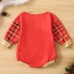 【3M-18M】Baby Girl Cute Plaid Christmas Santa Claus Print Romper