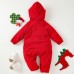 【3M-24M】Unisex Baby Cute Christmas Red Jacquard Small Pocket Hooded Jumpsuit