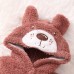 【0M-18M】Unisex Baby Cute Velvet Keep Warm Bear Colorblock Hooded Jumpsuit