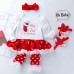 【0M-18M】Baby Girl 4-piece Christmas Romper Dress With Leggings, Shoes And Headband