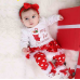 【0M-18M】Baby Girl 4-piece Christmas Romper Dress With Leggings, Shoes And Headband