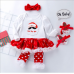 【0M-18M】Baby Girl 4-piece Christmas Romper Dress With Leggings, Shoes And Headband