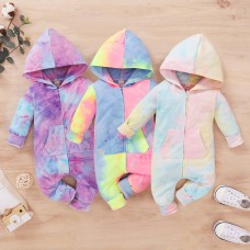 【0M-12M】Baby Tie-dye Hooded Zipper Long-sleeved Romper - 4503