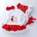 【0M-18M】Baby Girl 4-piece Christmas Romper Dress With Leggings, Shoes And Headband