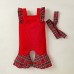 【3M-24M】2-piece Baby Girl Corduroy Christmas Plaid Jumpsuit With Hairband