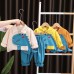 【9M-4Y】2-piece Boys Dinosaur Embroidered Long Sleeve Shirt And Pants Set