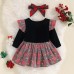 【3M-24M】Girls Christmas Elk Printed Long Sleeve Plaid Dress - 33264