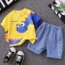 【9M-4Y】2-piece Boys Dinosaurs Print Short-sleeved T-shirt And Denim Shorts Set