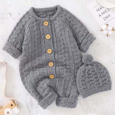 【3M-24M】2-piece Unisex Baby Sweater Romper With Hat