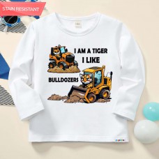 【12M-9Y】Boy Cotton Stain Resistant Bulldozer Print Long Sleeve Tee