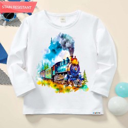 【12M-9Y】Boy Cotton Stain Resistant Train Print Long Sleeve Tee