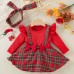 【3M-24M】2-piece Baby Girl Christmas Plaid Long Sleeve Romper With Hairband