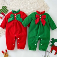 【3M-24M】Baby Girl Christmas Bow Long Sleeve Romper