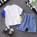 【9M-4Y】2-piece Boys Dinosaurs Print Short-sleeved T-shirt And Denim Shorts Set