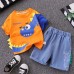 【9M-4Y】2-piece Boys Dinosaurs Print Short-sleeved T-shirt And Denim Shorts Set