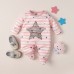 【0M-12M】Baby Girl Pink Striped Star Print Long Sleeve Romper