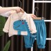 【9M-4Y】2-piece Boys Dinosaur Embroidered Long Sleeve Shirt And Pants Set