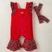 【3M-24M】2-piece Baby Girl Corduroy Christmas Plaid Jumpsuit With Hairband