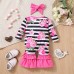 【0M-18M】2-piece Baby Girl Striped Floral Print Long Sleeve Romper With Hairband